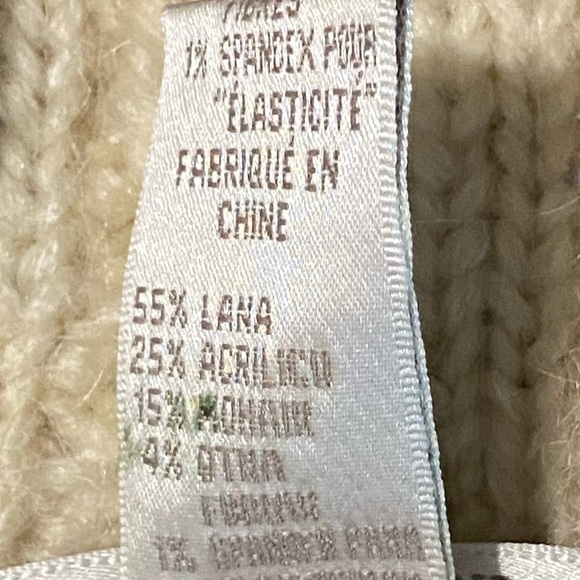 Vintage Hand Knit Jones NY Wool Cardigan Sweater PL Cream Blue  Zip Pockets - Picture 6 of 9